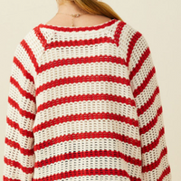 Girls Open Knit Striped Loose Knit Top