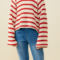 Girls Open Knit Striped Loose Knit Top