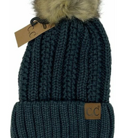 C.C. Beanie fur Pom Teal Grey