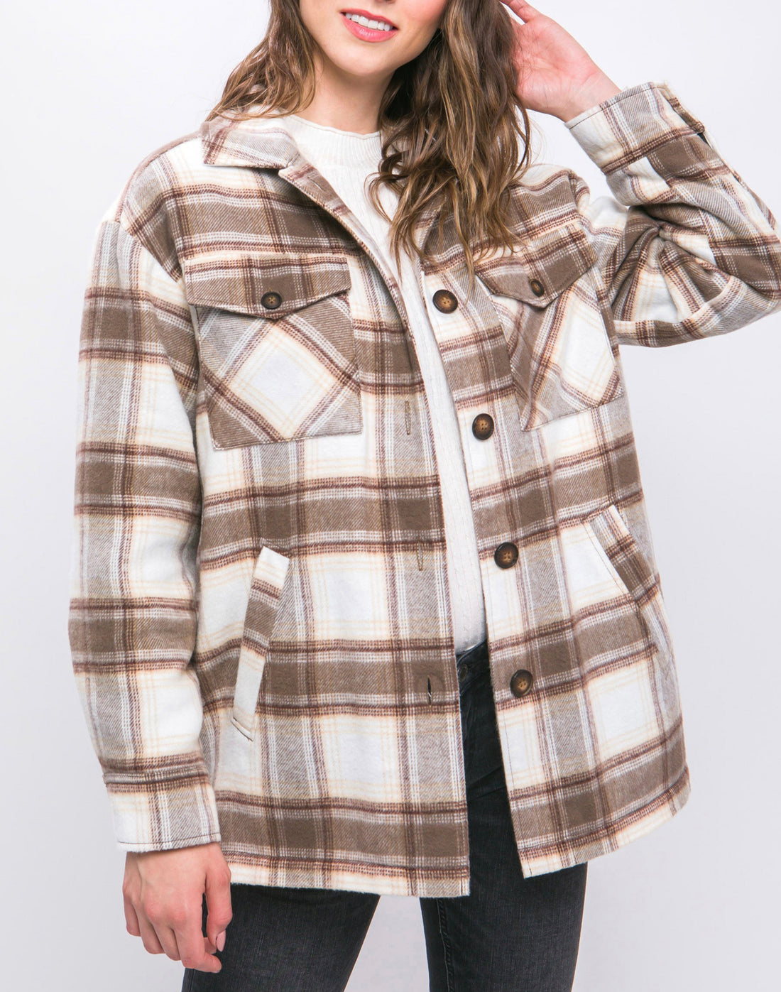 The Samantha Mocha Shacket with Sherpa Lining
