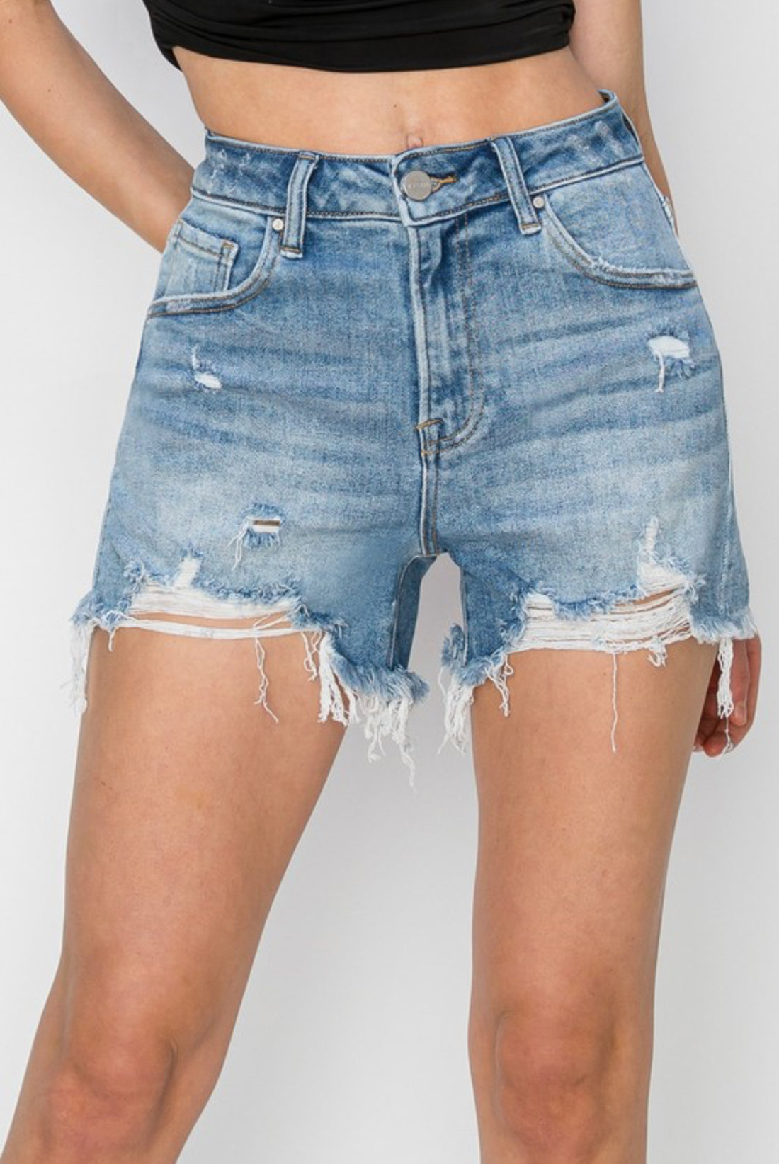 Risen High Rise Medium Distressed Shorts