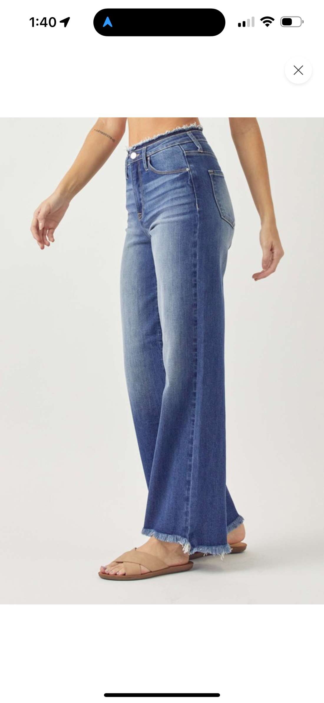 Risen HW Wide Leg Frayed Hem Jeans