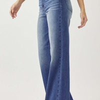 Risen HW Wide Leg Frayed Hem Jeans