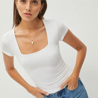 The Beth Off White Classic Square Neck Top