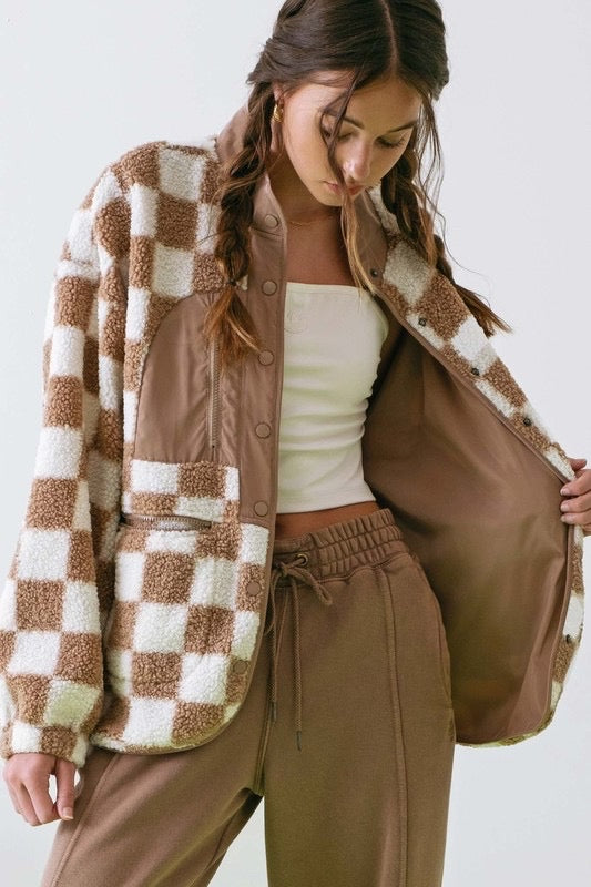 The Gail Taupe Checkered Taupe Jacket