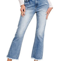 High Rise Straight Raw Hem Cropped Jeans