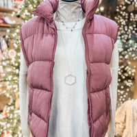 The Tori Mauve Casual Puffer Vest