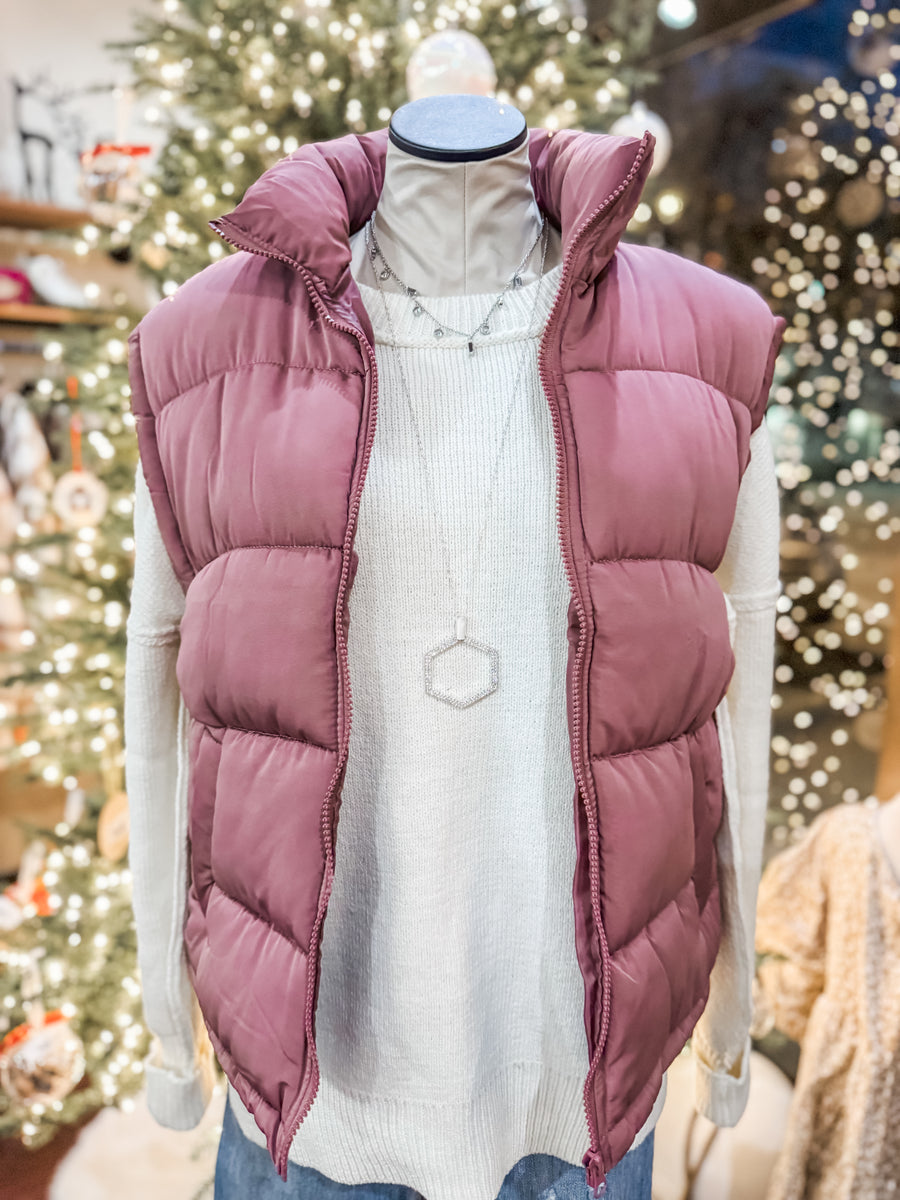 The Tori Mauve Casual Puffer Vest