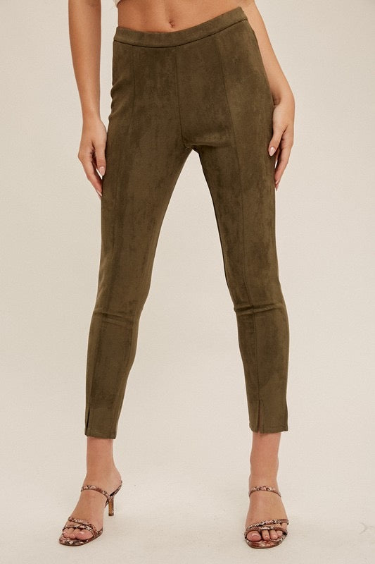 The Callie Olive Suede Leggings