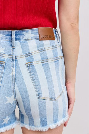 The Bell Star & Stripe Bleach Fray Hem Shorts