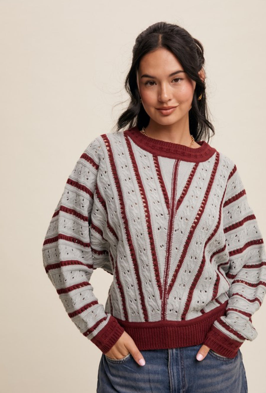 The Monica V-Striped Light Weight Knit Sweater