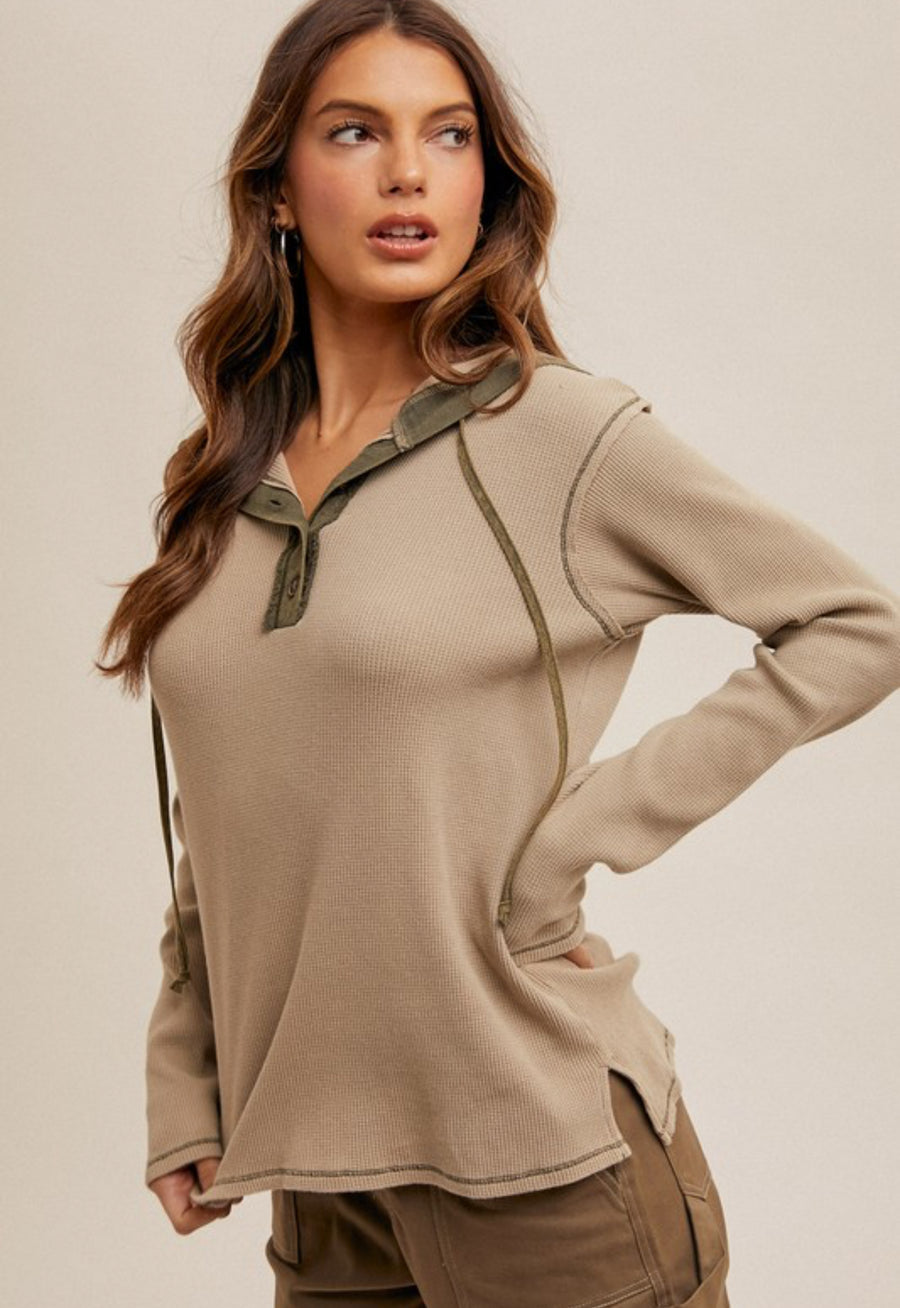 The Jolene Dusty Olive Hooded Top