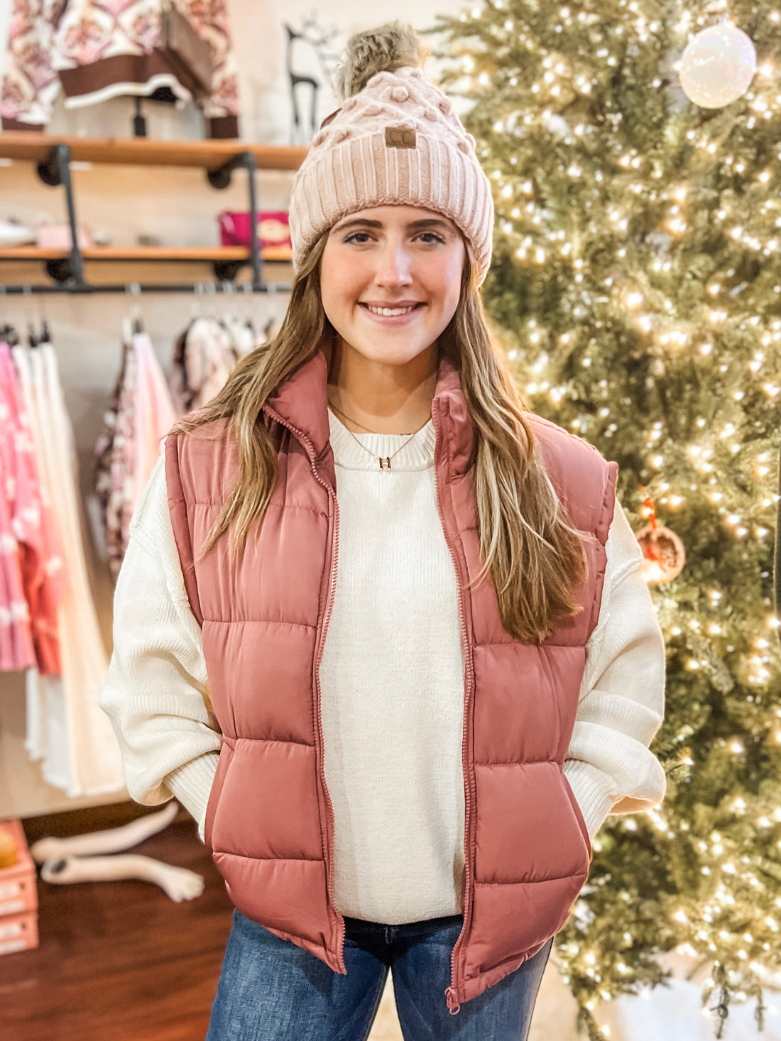 The Tori Mauve Casual Puffer Vest