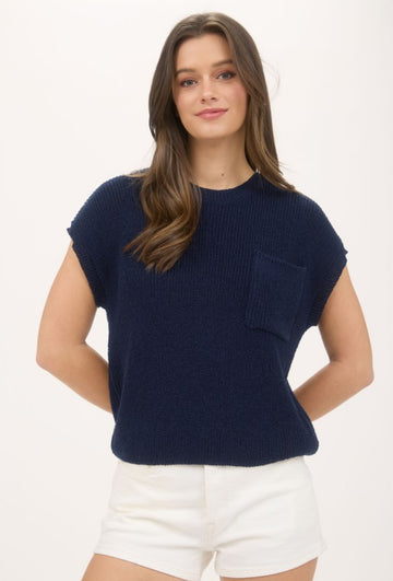 The Camila Navy Short Sleeve Sweater