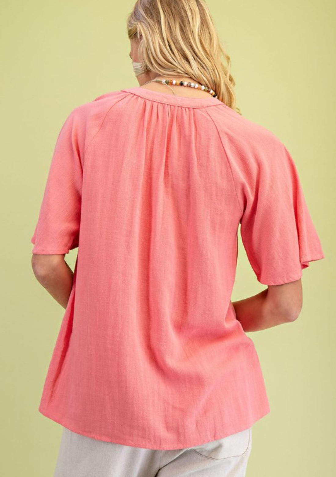 The Nora Coral Linen Top