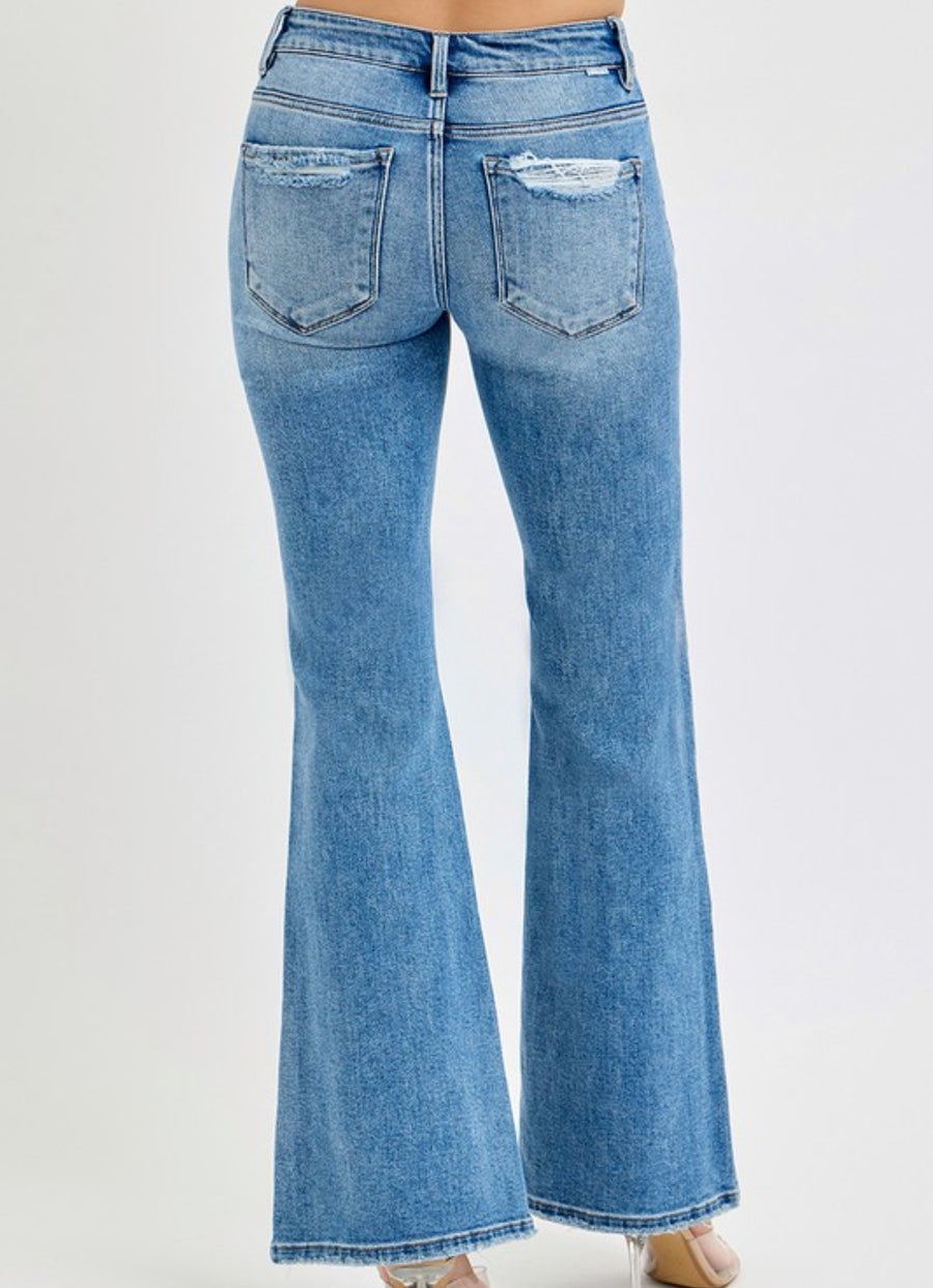 Risen Mid Rise Flare Jeans