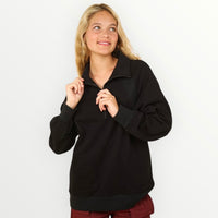 The Anna Black Quarter Zip Crewneck