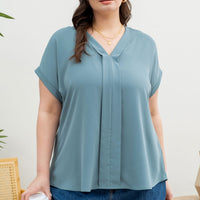 PLUS The Luna V Neck Roll Up Sleeve Blouse