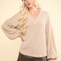 Natalie Two Toned Oatmeal Vneck Top