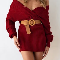 Drk Red V Neck Sweater Dress/Tunic