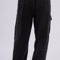 Black Wash Crinkle Gauge Cargo Pants