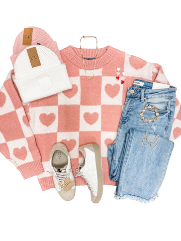 The Maisy Pink Heart Sweater