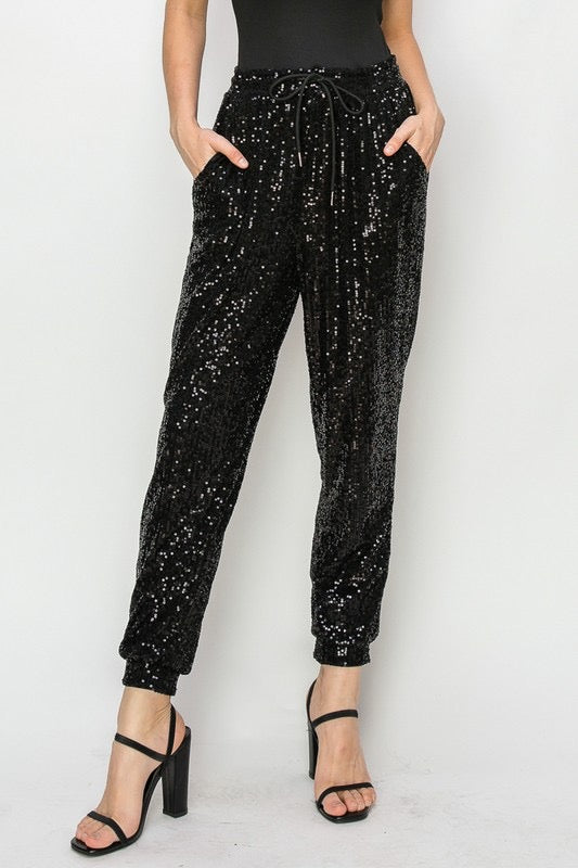 The Casi Black Sequins Joggers