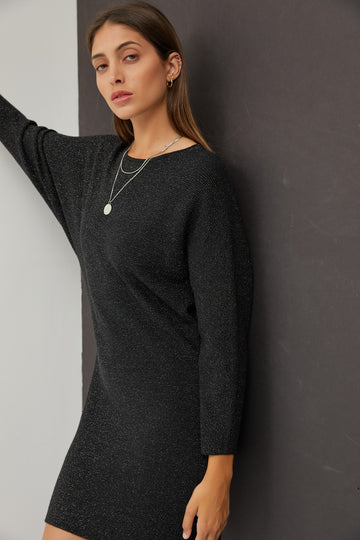 The Aubrie Lurex Sweater Dress in Black