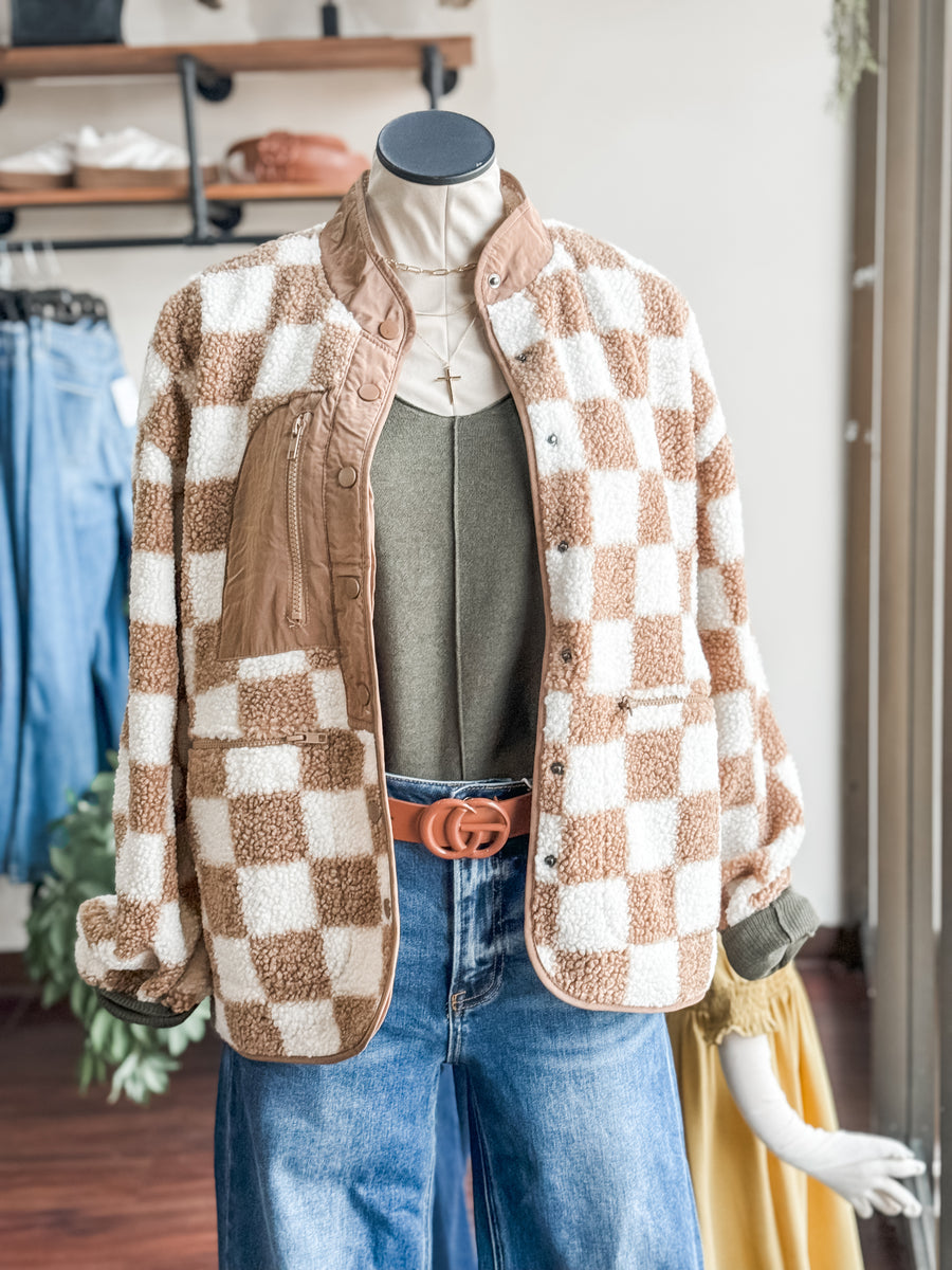 The Gail Taupe Checkered Jacket