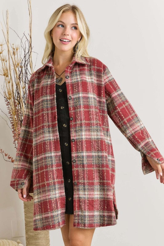 The Kora Red Longer Shacket with Pockets