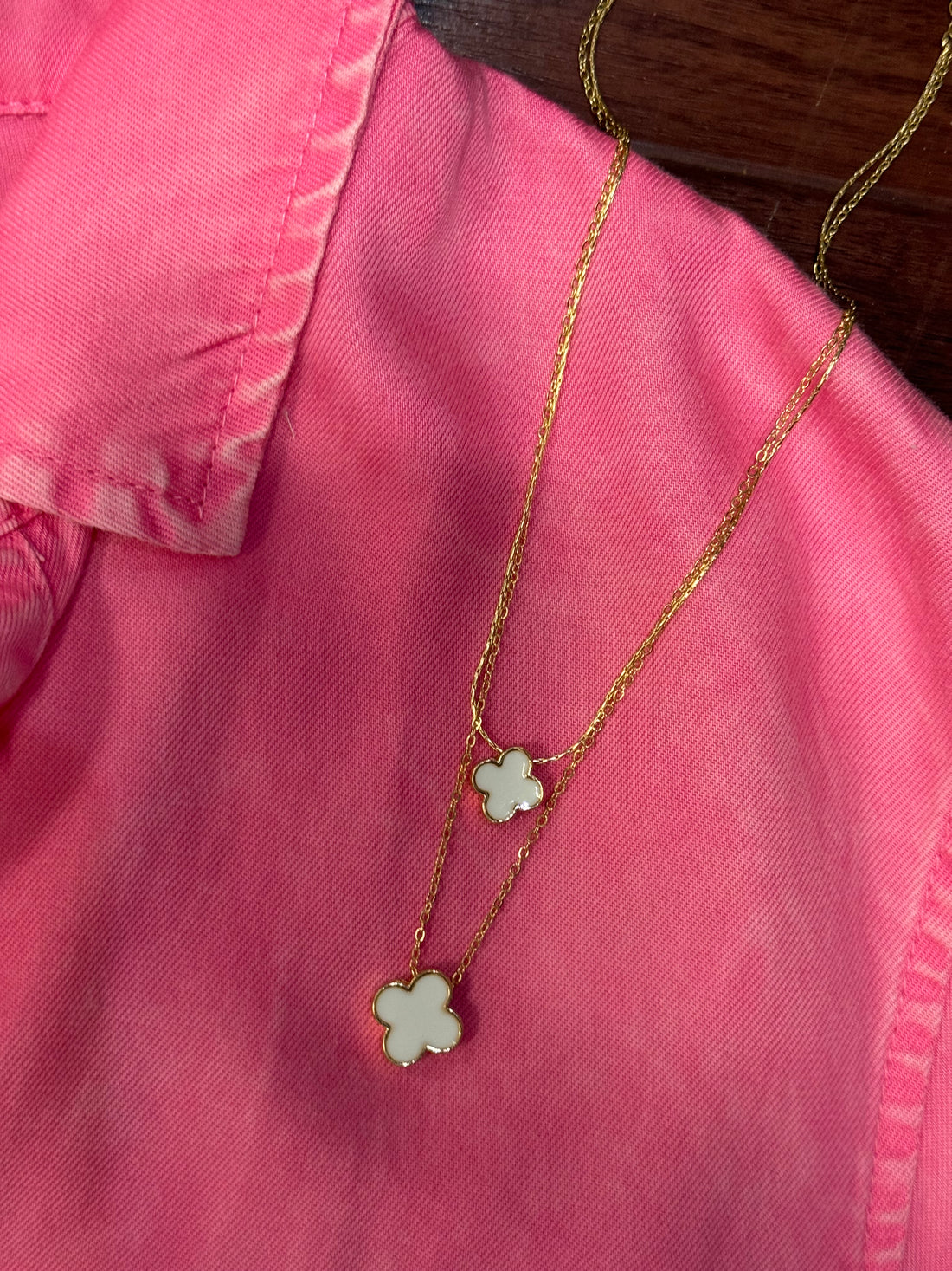 Two Layered White/Black Clover Necklace