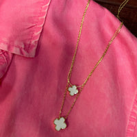 Two Layered White/Black Clover Necklace