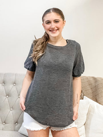 The Brenda Puff Sleeve Waffle Top