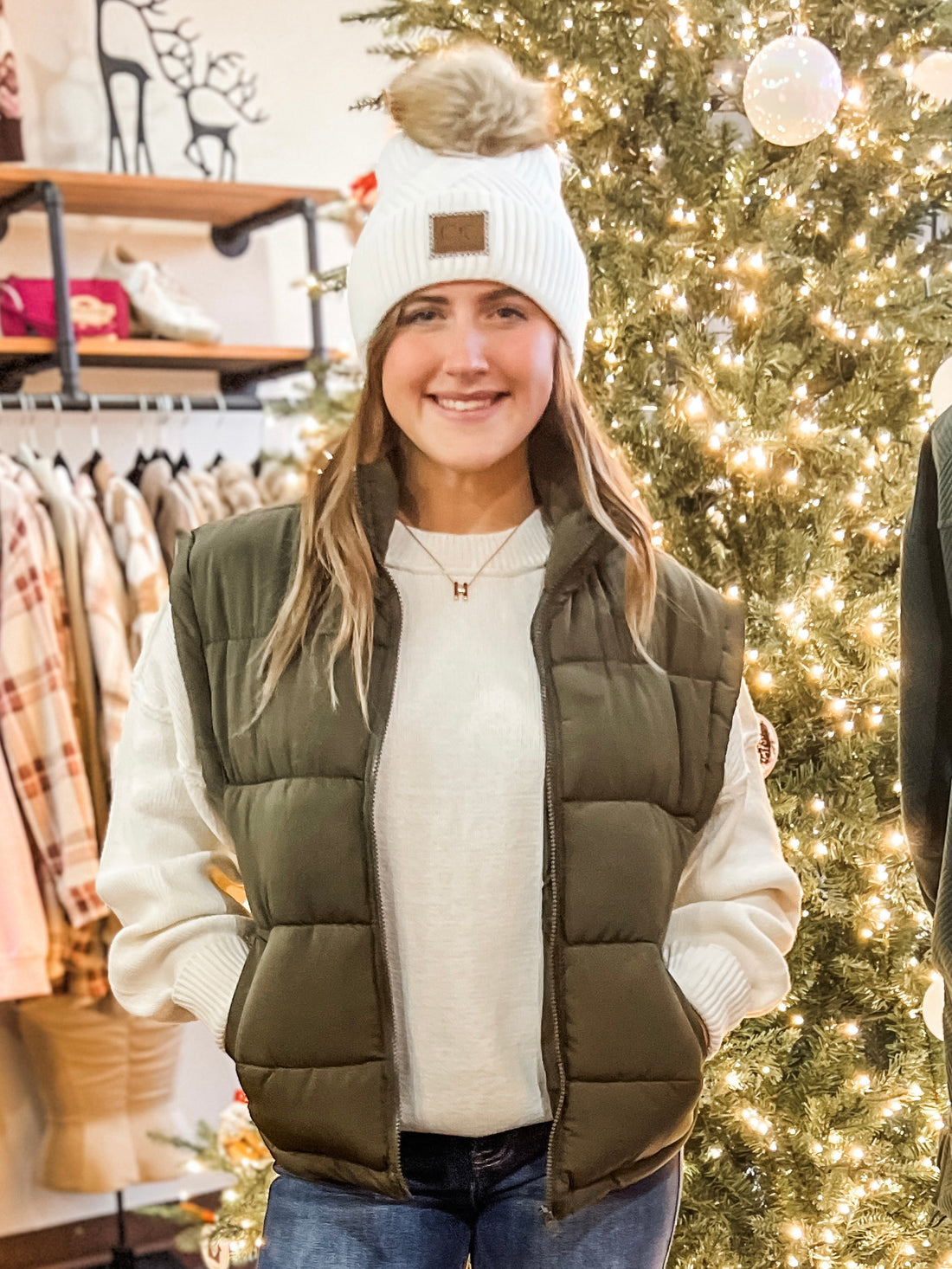 The Tori Olive Casual Puffer Vest