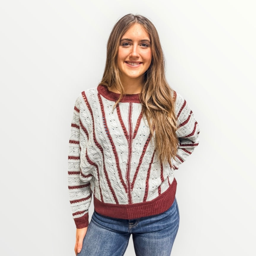 The Monica V-Striped Light Weight Knit Sweater