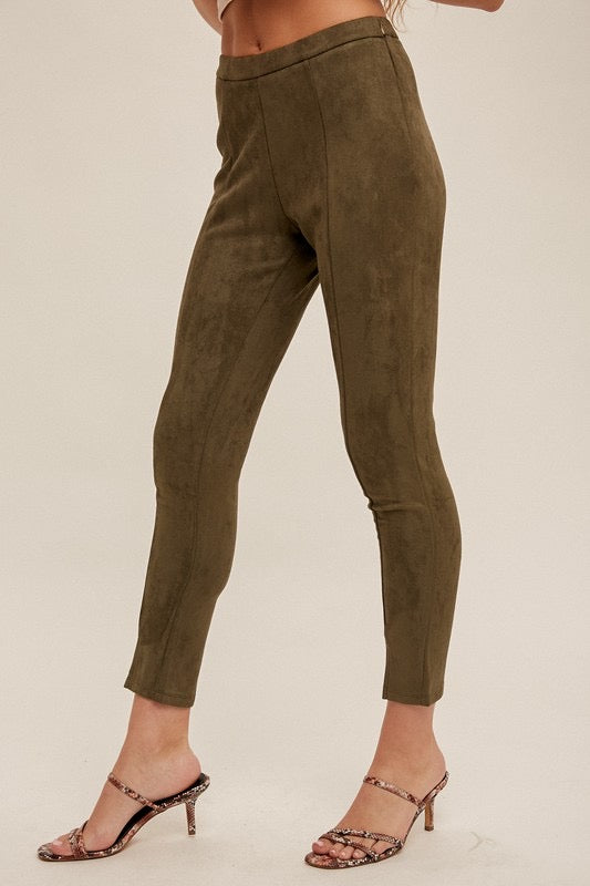 The Callie Olive Suede Leggings