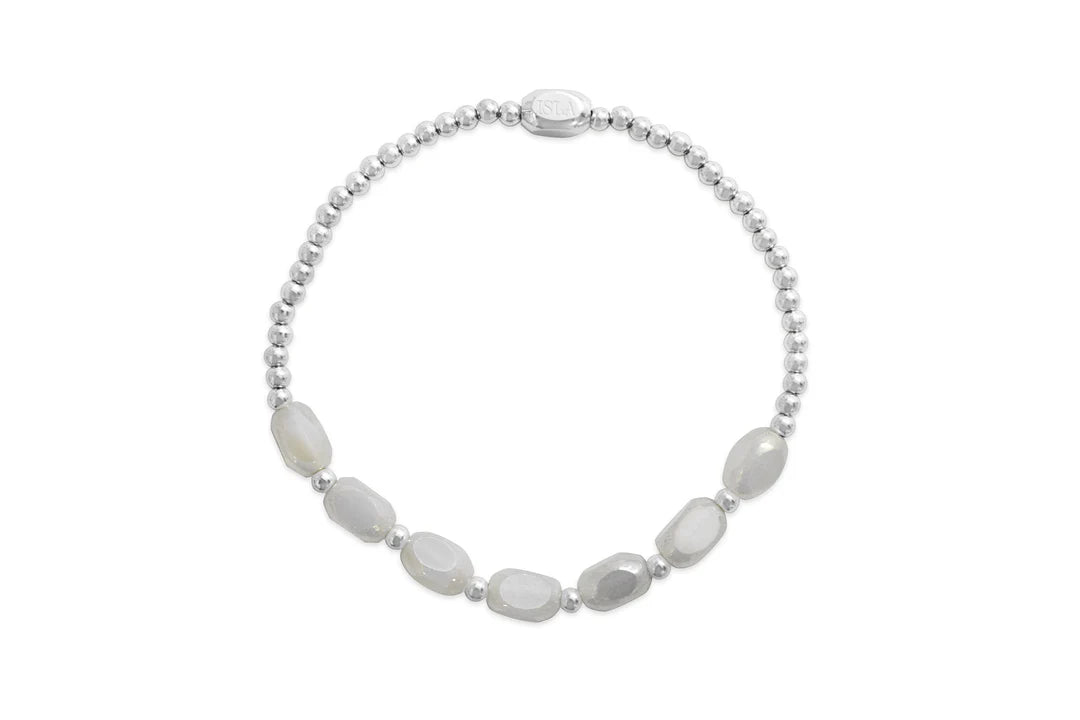 Isla White Cap Stretchy Silver Bracelet