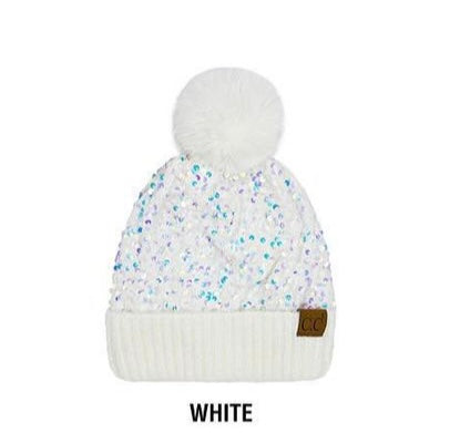 Sequin Pom Beanies