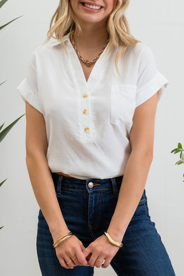 PLUS The Tracy Half Button Down Short Sleeve Top