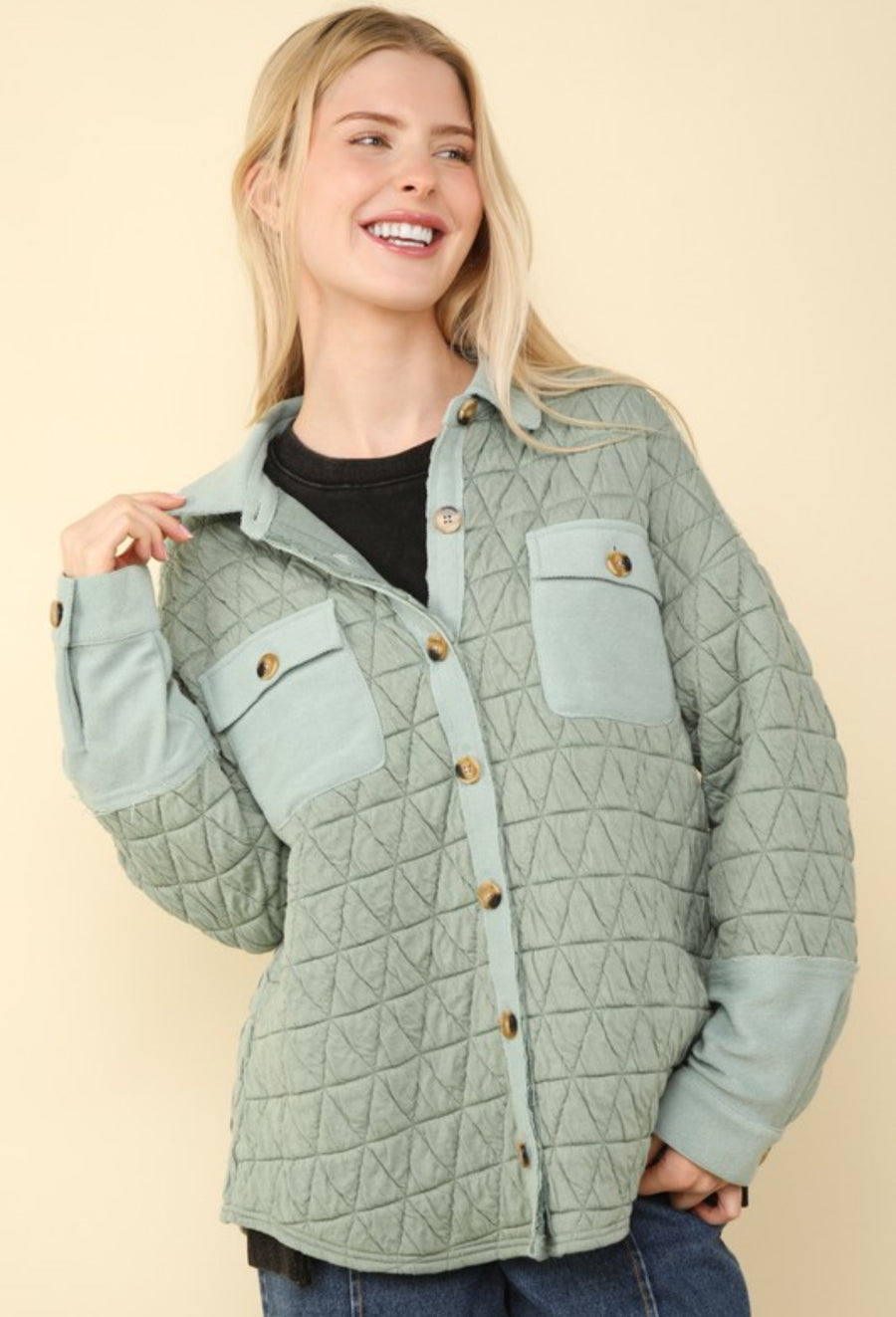 Sage Oversized Quilted Shacket