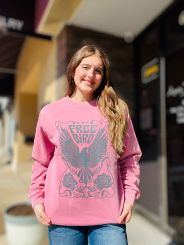 Free Bird Pink Graphic Crewneck