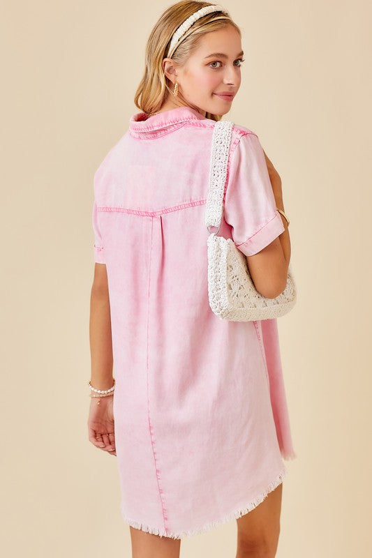 The Roxi Pink Wash Denim Shirt Dress