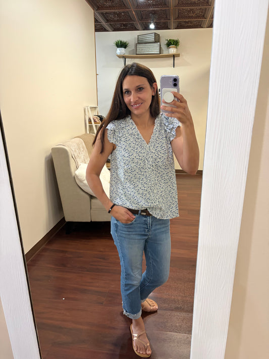 Blue skies Ruffle Blouse