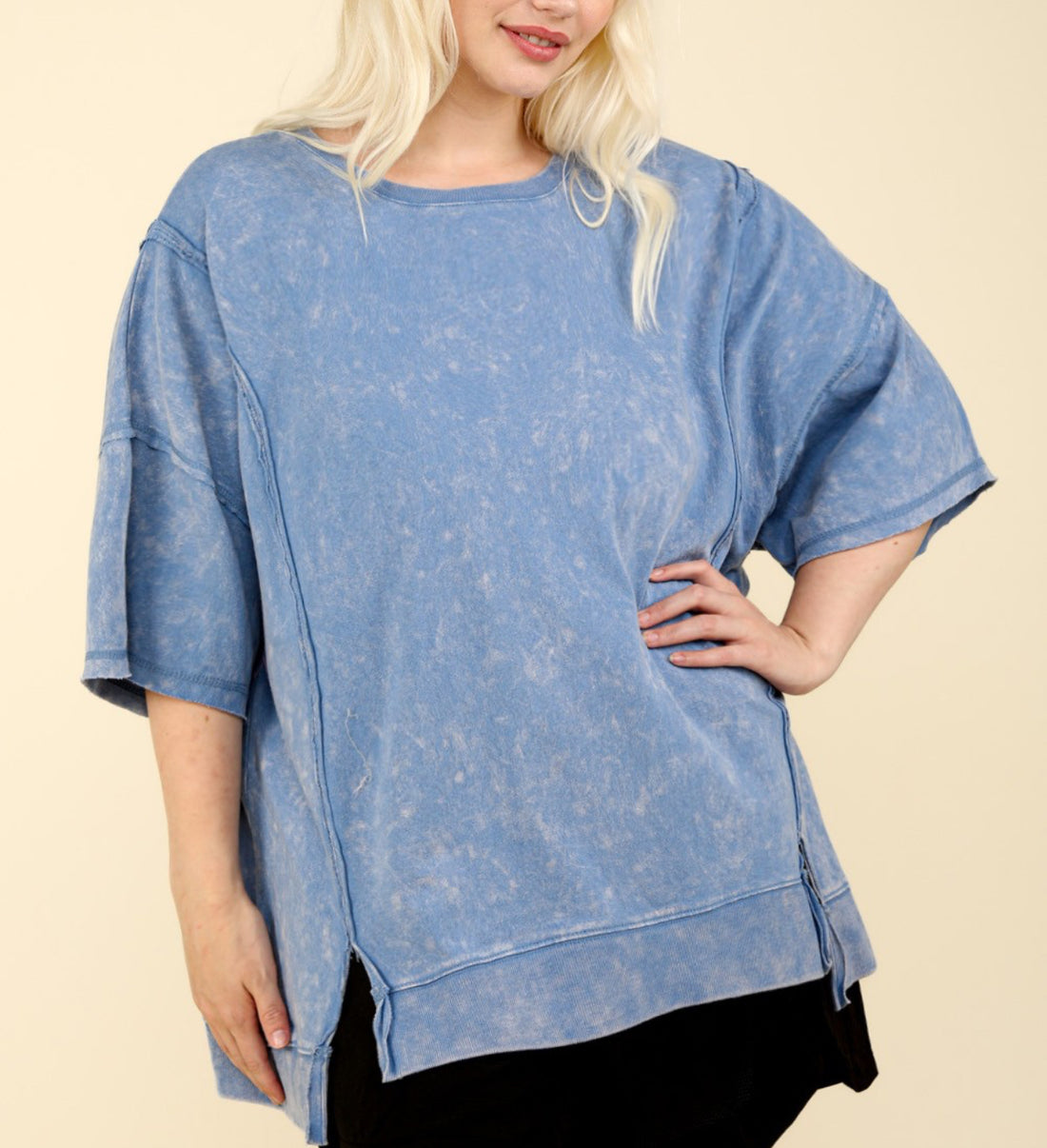 Plus The Ella Denim Oversized Wash Casual Knit Top