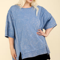 Plus The Ella Denim Oversized Wash Casual Knit Top