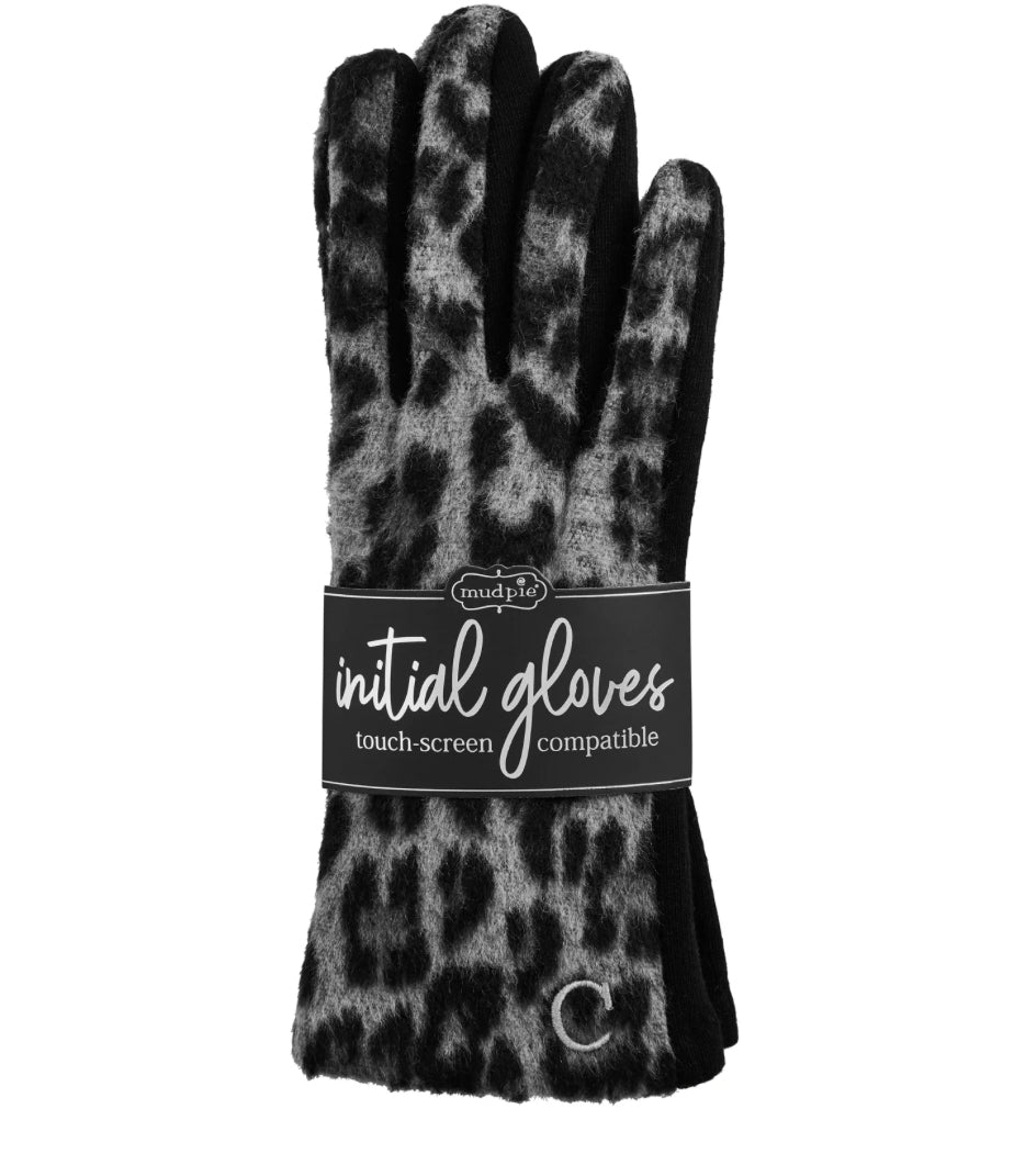 Mud Pie Initial Leopard Gloves