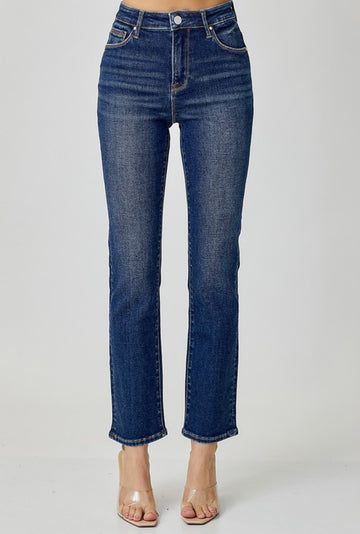 Risen Mid Rise Ankle Straight Jeans