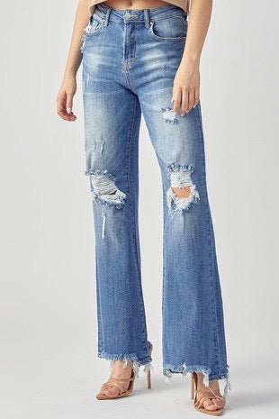 Risen Wide Leg Distressed Jeans