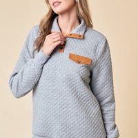 The Quinn Heather Grey Quilted Pullover