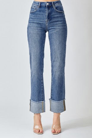 Risen HW Straight Cuffed Jeans